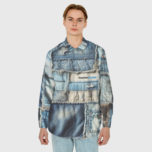 Мужская рубашка oversize 3D Patchwork denim - vogue, цвет белый - фото 3