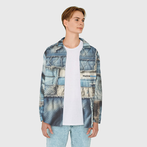 Мужская рубашка oversize 3D Patchwork denim - vogue, цвет белый - фото 5