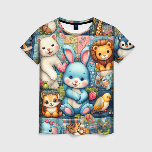 Женская футболка 3D Funny hare and his friends - patchwork, цвет 3D печать