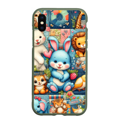 Чехол для iPhone XS Max матовый Funny hare and his friends - patchwork