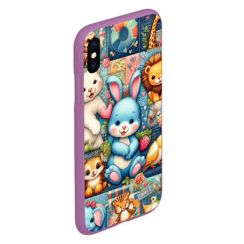 Чехол для iPhone XS Max матовый Funny hare and his friends - patchwork, цвет фиолетовый - фото 3