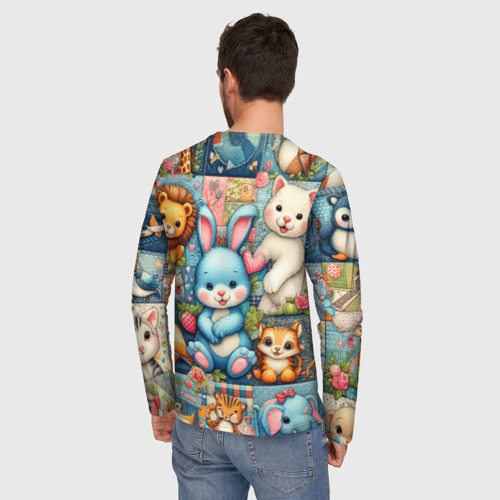 Мужской лонгслив 3D Funny hare and his friends - patchwork, цвет 3D печать - фото 4