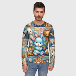 Мужской лонгслив 3D Funny hare and his friends - patchwork - фото 2