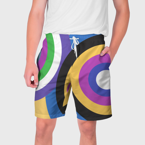 Мужские шорты с принтом Разноцветные круги, абстракция, вид спереди №1