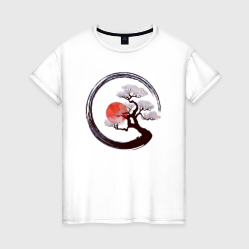 Женская футболка из хлопка с принтом Сакура Япония, вид спереди №1