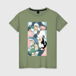 Котики и зверята милые стикер-мемы – Женская футболка хлопок с принтом купить со скидкой в -20%