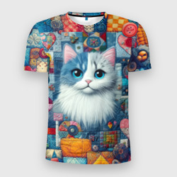 Голубоглазый котёнок - пэчворк нейросеть – Мужская футболка 3D Slim с принтом купить со скидкой в -9%