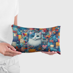 Подушка с принтом Голубоглазый котёнок - пэчворк нейросеть для любого человека, вид спереди №2. Цвет основы: белый