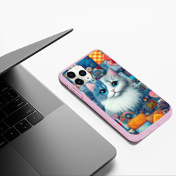 Чехол с принтом Голубоглазый котёнок - пэчворк нейросеть для любого человека, вид спереди №5. Цвет основы: розовый