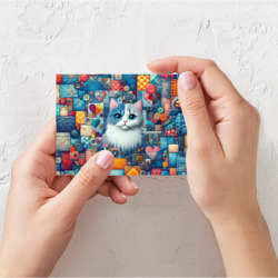 Открытка с принтом Голубоглазый котёнок - пэчворк нейросеть для любого человека, вид спереди №2. Цвет основы: белый