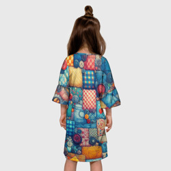 Платье с принтом Голубоглазый котёнок - пэчворк нейросеть для ребенка, вид на модели сзади №2. Цвет основы: белый