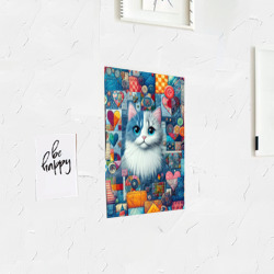 Постер с принтом Голубоглазый котёнок - пэчворк нейросеть для любого человека, вид спереди №3. Цвет основы: белый