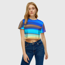 Женская футболка Crop-top 3D Голубые и коричневые полосы - фото 2