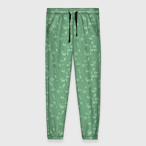 Женские брюки с принтом Яркий зеленый однотонный цветочный узор, вид спереди №1