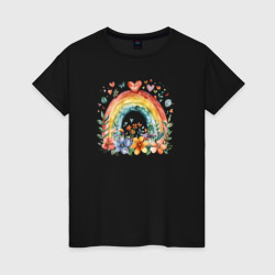 Женская футболка хлопок Цветочная радуга