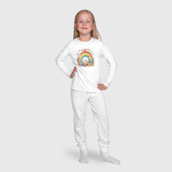 Пижама с принтом Цветочная радуга для ребенка, вид на модели спереди №4. Цвет основы: белый