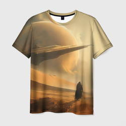 Мужская футболка 3D Пустыня и космический корабль - Дюна
