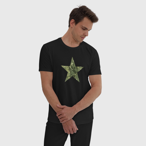 Мужская пижама хлопок Камуфляжная звезда, цвет черный - фото 3