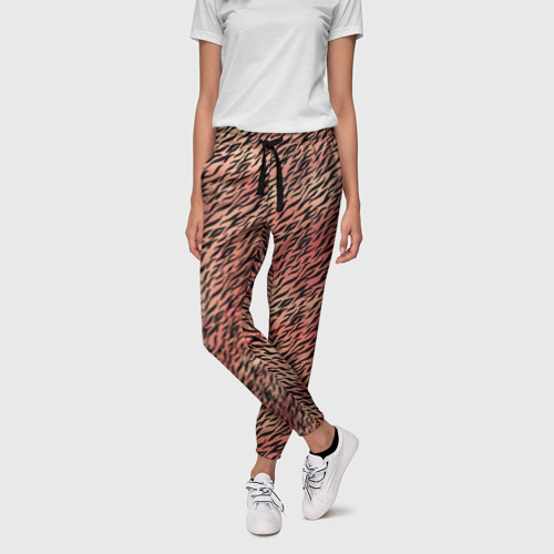 Женские брюки 3D с принтом Имитация шкуры красно-коричневый, фото на моделе #1