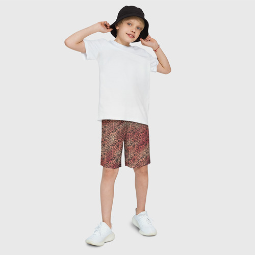 Детские спортивные шорты 3D с принтом Имитация шкуры красно-коричневый, фото на моделе #1