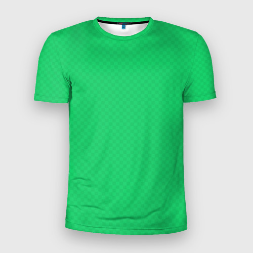 Мужская приталенная футболка с принтом Яркий зелёный текстурированный в мелкий квадрат, вид спереди №1