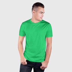 Футболка с принтом Яркий зелёный текстурированный в мелкий квадрат для мужчины, вид на модели спереди №2. Цвет основы: белый