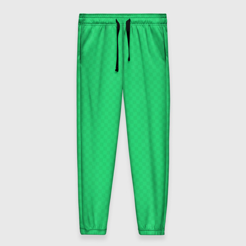Женские брюки с принтом Яркий зелёный текстурированный в мелкий квадрат, вид спереди №1