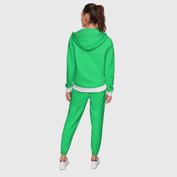 Костюм с принтом Яркий зелёный текстурированный в мелкий квадрат для женщины, вид на модели сзади №2. Цвет основы: белый