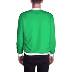 Бомбер с принтом Яркий зелёный текстурированный в мелкий квадрат для мужчины, вид на модели сзади №2. Цвет основы: белый