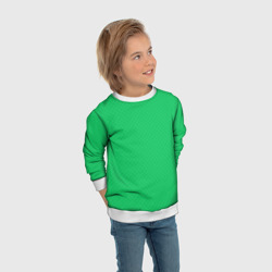 Свитшот с принтом Яркий зелёный текстурированный в мелкий квадрат для ребенка, вид на модели спереди №3. Цвет основы: белый