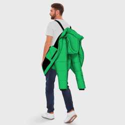 Куртка с принтом Яркий зелёный текстурированный в мелкий квадрат для мужчины, вид на модели сзади №3. Цвет основы: черный