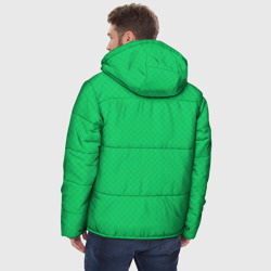 Куртка с принтом Яркий зелёный текстурированный в мелкий квадрат для мужчины, вид на модели сзади №2. Цвет основы: черный