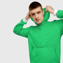 Толстовка с принтом Яркий зелёный текстурированный в мелкий квадрат для мужчины, вид на модели спереди №3. Цвет основы: белый