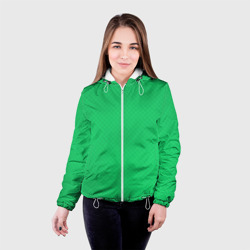 Куртка с принтом Яркий зелёный текстурированный в мелкий квадрат для женщины, вид на модели спереди №2. Цвет основы: белый