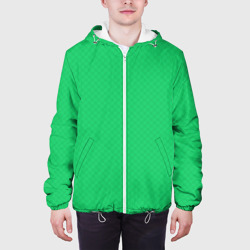Куртка с принтом Яркий зелёный текстурированный в мелкий квадрат для мужчины, вид на модели спереди №3. Цвет основы: белый