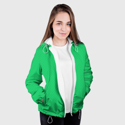 Куртка с принтом Яркий зелёный текстурированный в мелкий квадрат для женщины, вид на модели спереди №3. Цвет основы: белый
