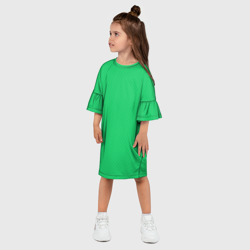 Платье с принтом Яркий зелёный текстурированный в мелкий квадрат для ребенка, вид на модели спереди №2. Цвет основы: белый