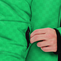 Куртка с принтом Яркий зелёный текстурированный в мелкий квадрат для мужчины, вид на модели спереди №3. Цвет основы: черный