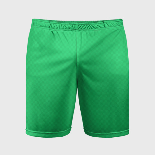 Мужские шорты спортивные с принтом Яркий зелёный текстурированный в мелкий квадрат, вид спереди №1