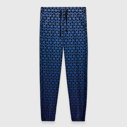 Женские брюки с принтом Паттерн чёрно-синий треугольники, вид спереди №1