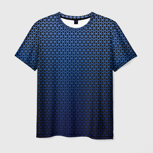 Мужская футболка с принтом Паттерн чёрно-синий треугольники, вид спереди №1