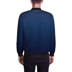 Бомбер с принтом Паттерн чёрно-синий треугольники для мужчины, вид на модели сзади №2. Цвет основы: черный
