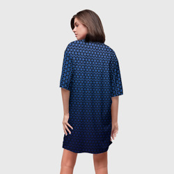Платье с принтом Паттерн чёрно-синий треугольники для женщины, вид на модели сзади №2. Цвет основы: белый
