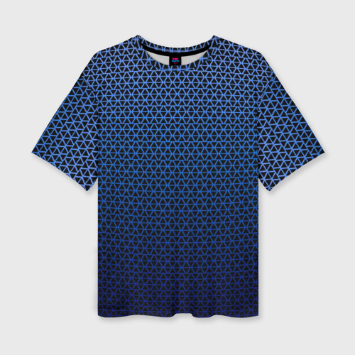 Женская футболка оверсайз с принтом Паттерн чёрно-синий треугольники, вид спереди №1