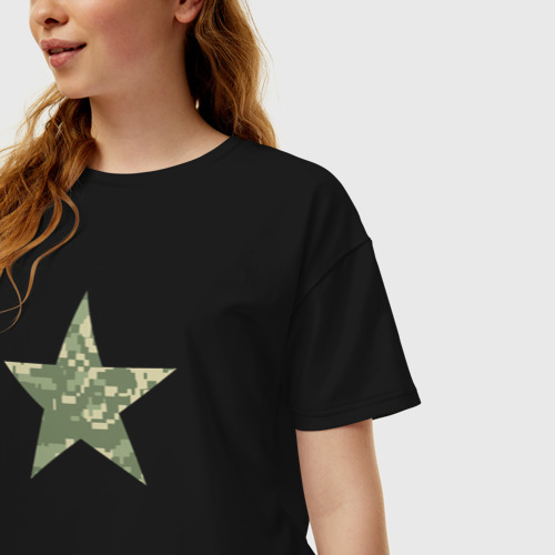 Женская футболка хлопок Oversize Звезда камуфляж пиксельный, цвет черный - фото 3