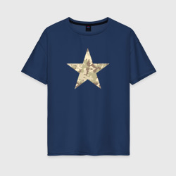 Женская футболка хлопок Oversize Звезда камуфляж песочный