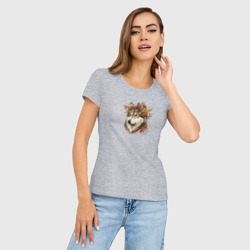 Женская футболка хлопок Slim Аляскинский маламут осенний арт - фото 2