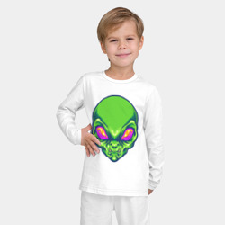 Пижама с принтом Голова зелёного пришельца для ребенка, вид на модели спереди №2. Цвет основы: белый
