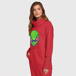 Платье с принтом Голова зелёного пришельца для женщины, вид на модели спереди №2. Цвет основы: красный