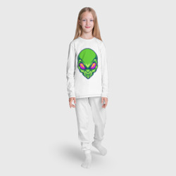 Пижама с принтом Голова зелёного пришельца для ребенка, вид на модели спереди №3. Цвет основы: белый